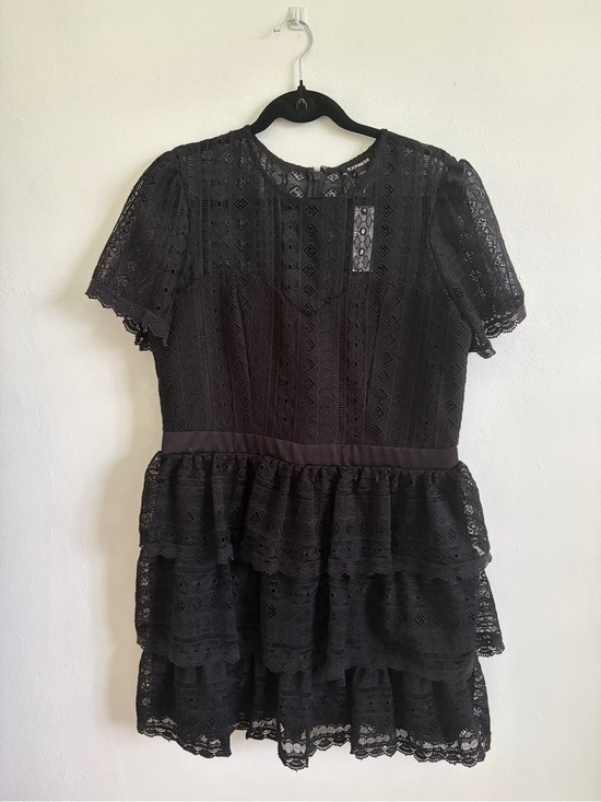 Express Dresses & Skirts - Express Black Lace Tiered Peplum Mini Dress
